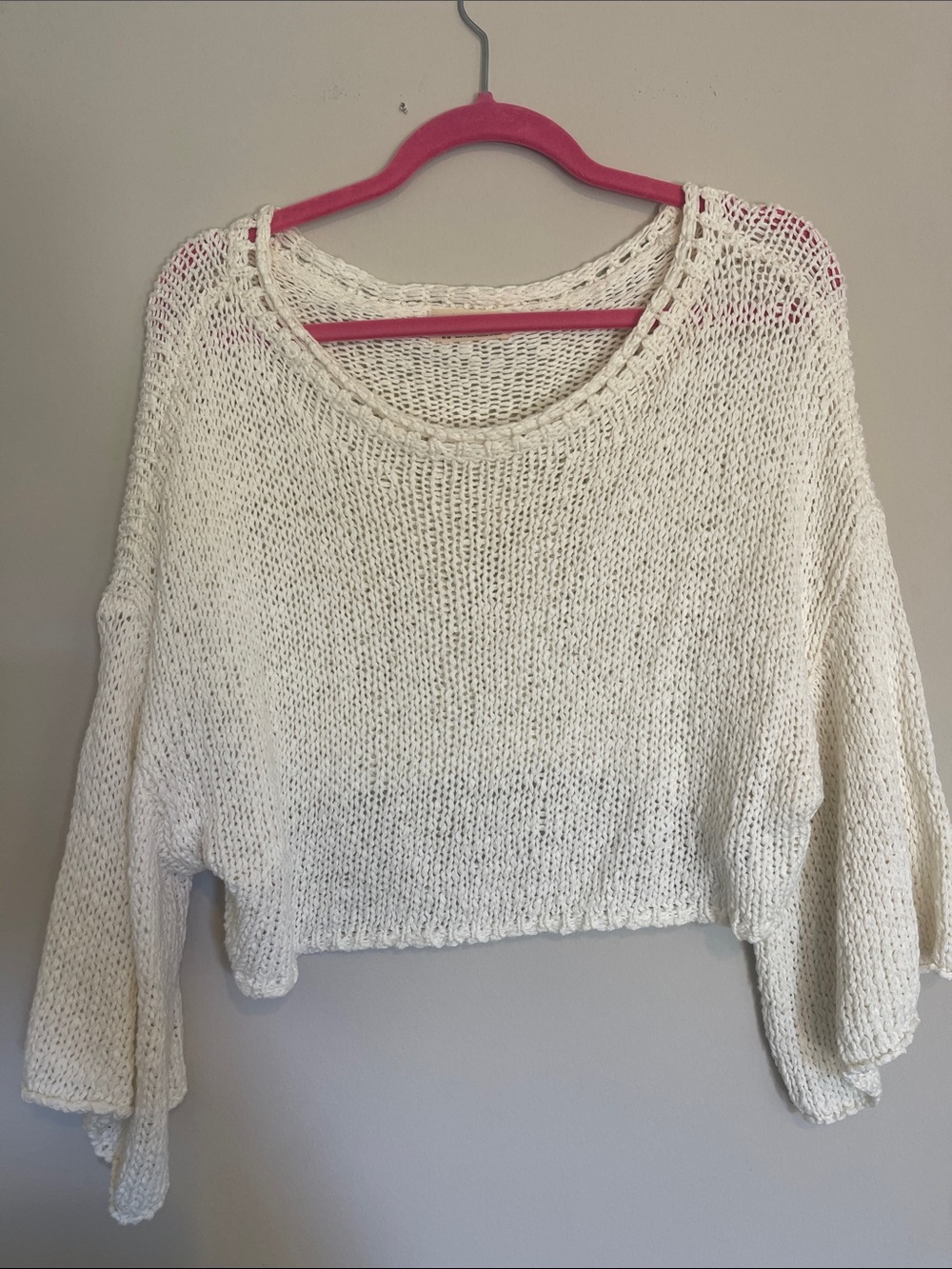Urban Outfitters Cream Open-Weave Cropped Scoop Neck Sweater